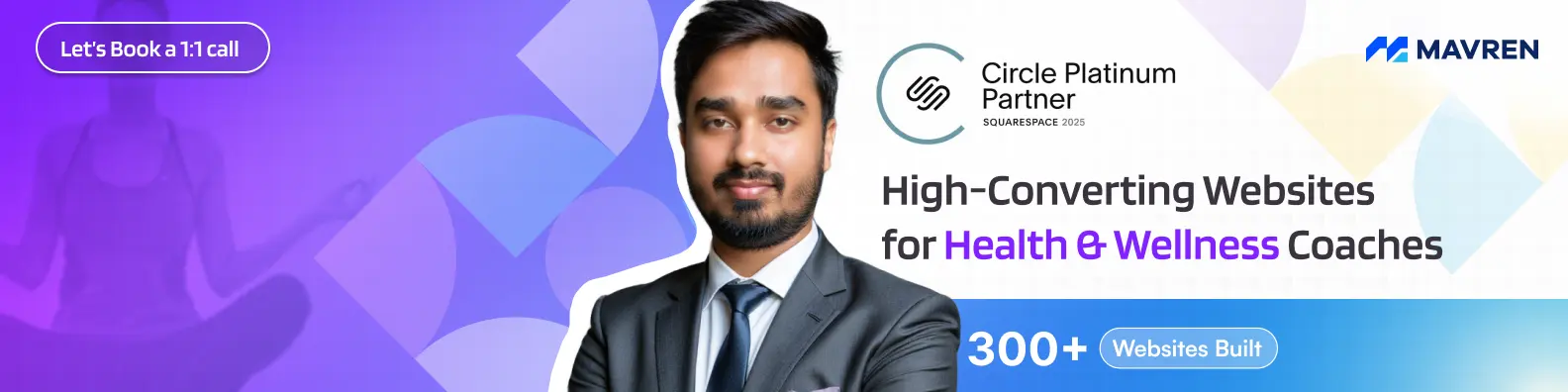 Anik's LinkedIn banner: high-converting websites for health and wellness coaches
