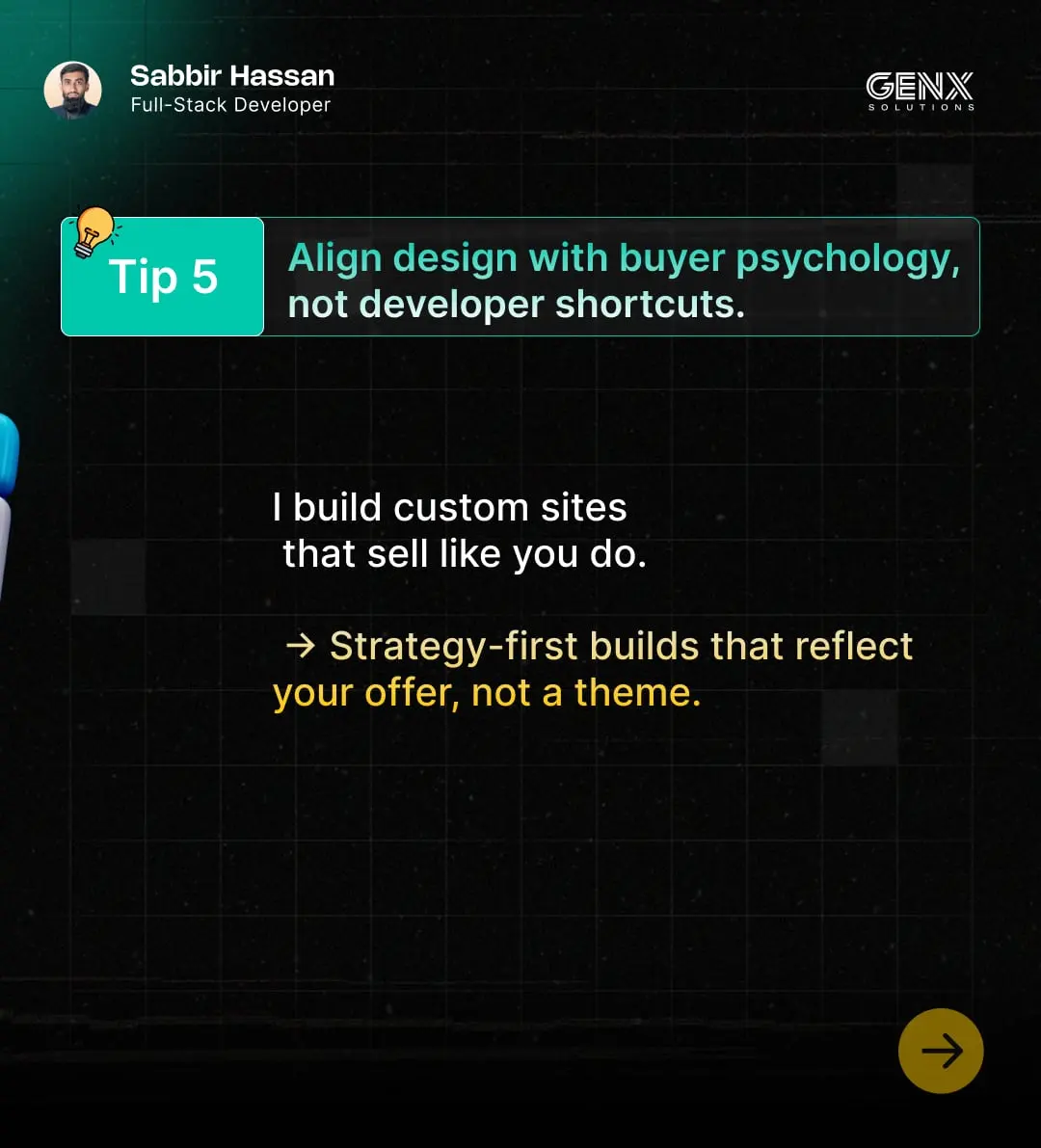 GenXSolution carousel, slide 7: Tip 5: align design with buyer psychology