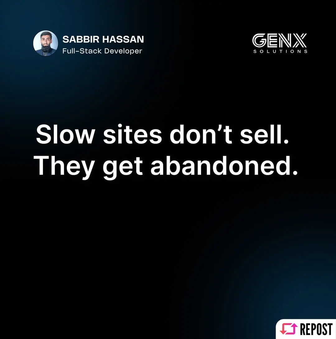 GenXSolution carousel, slide 4: Slow sites don't sell, they get abandoned