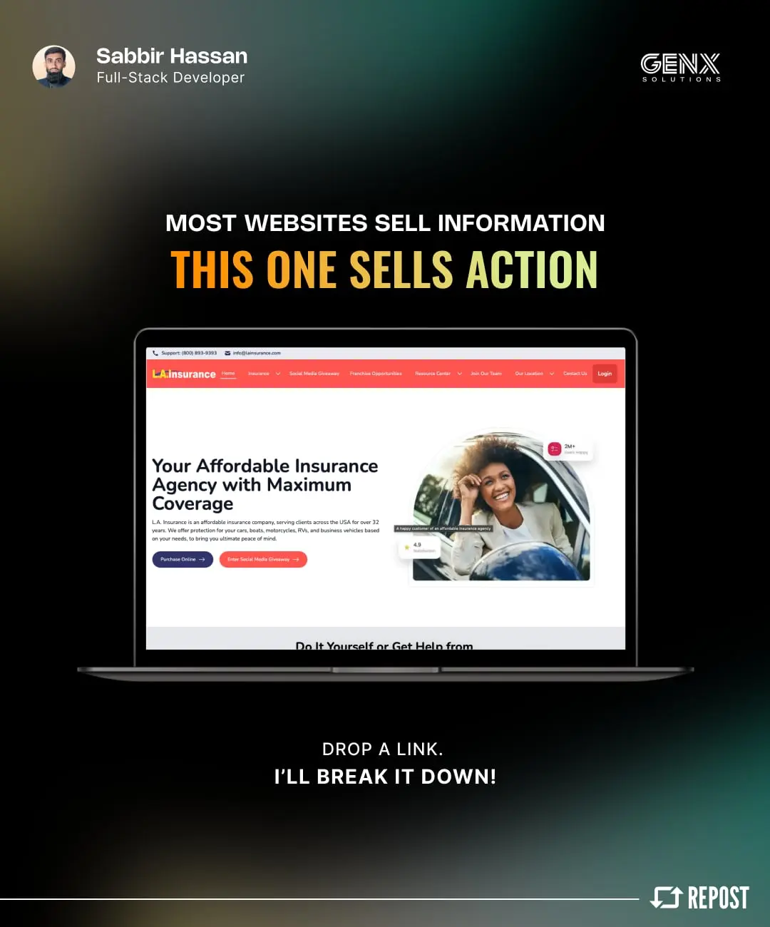 GenXSolution post: most websites sell information, this one sells action