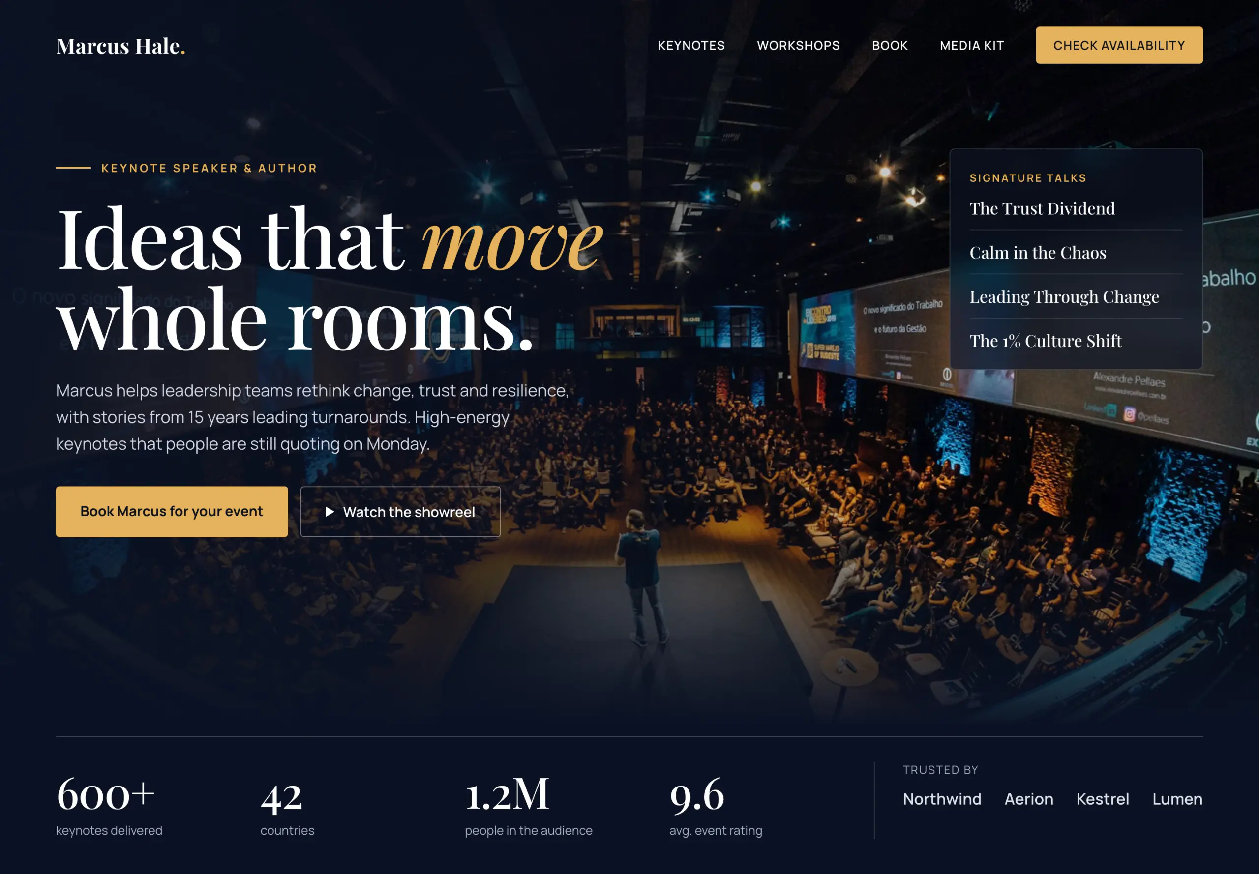 Marcus Hale landing page concept, full page