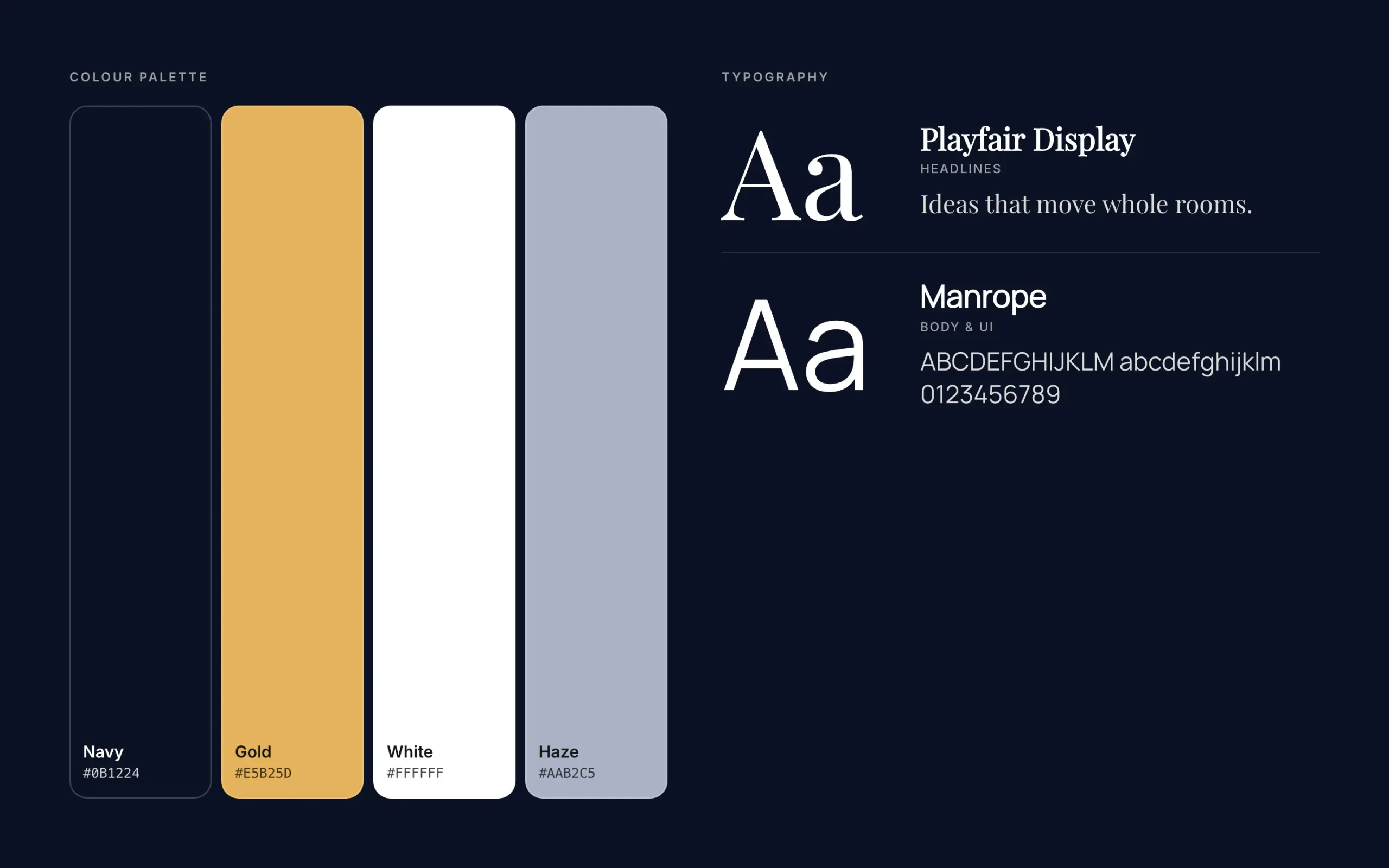 Marcus Hale: colour palette and typography