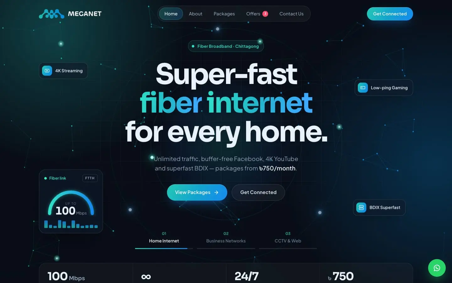 The hero on the Meganet website, desktop