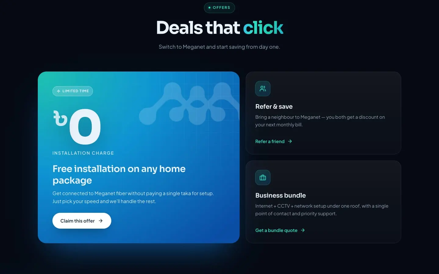 The offers on the Meganet website, desktop