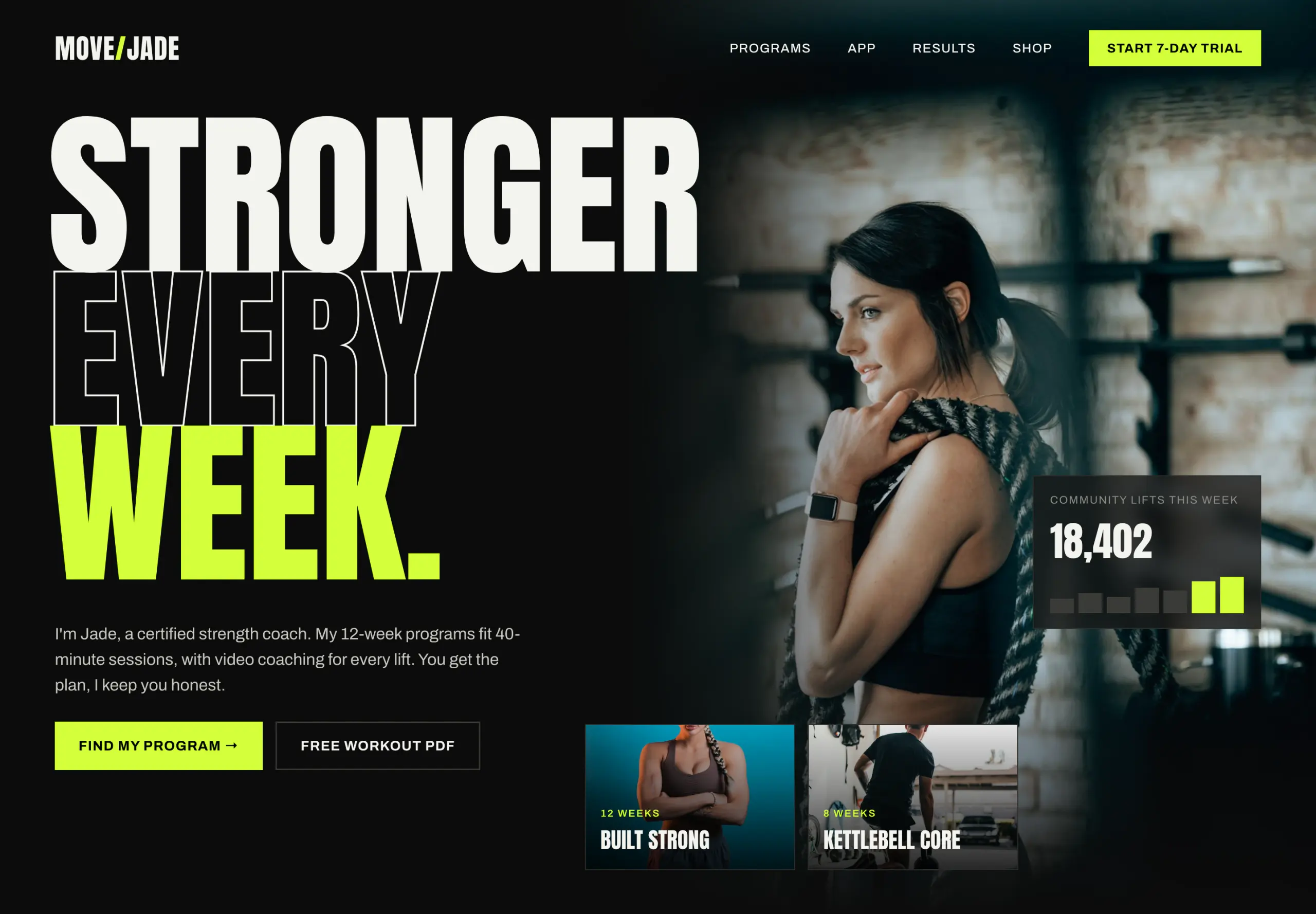 Move / Jade landing page concept, full page