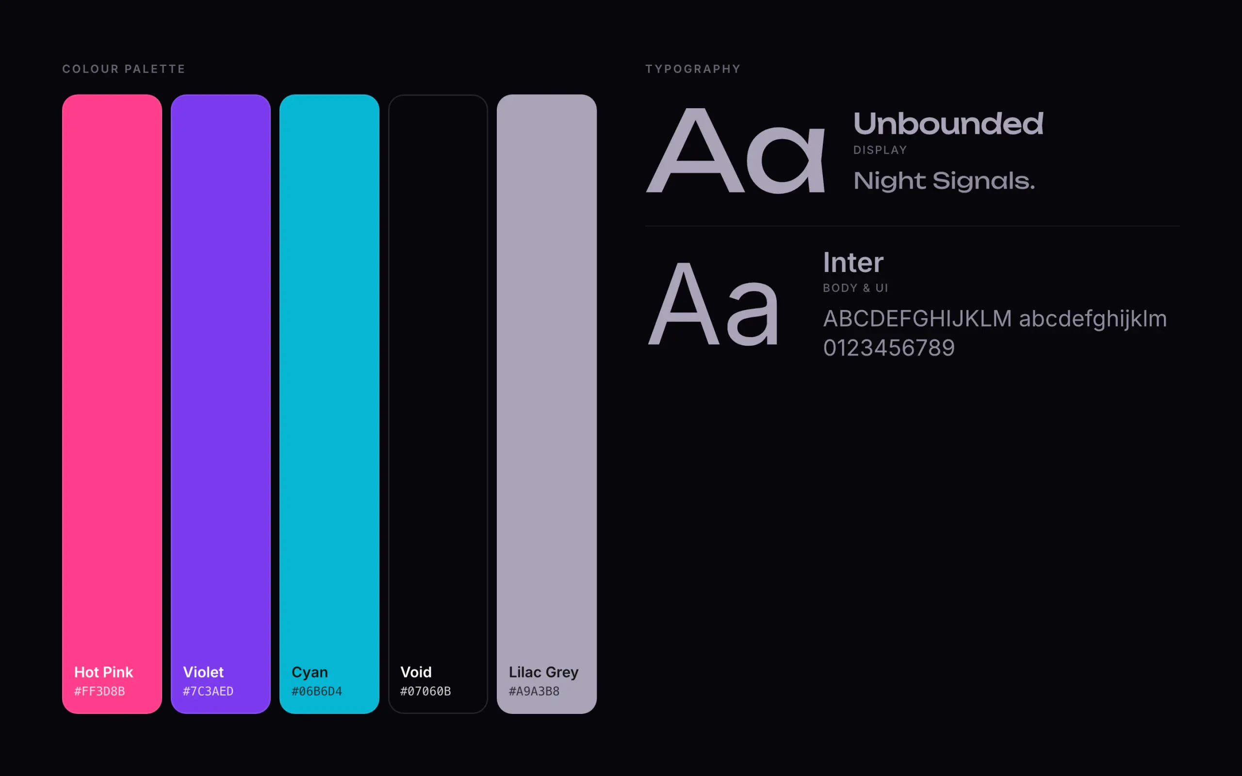 Nova Hale: colour palette and typography