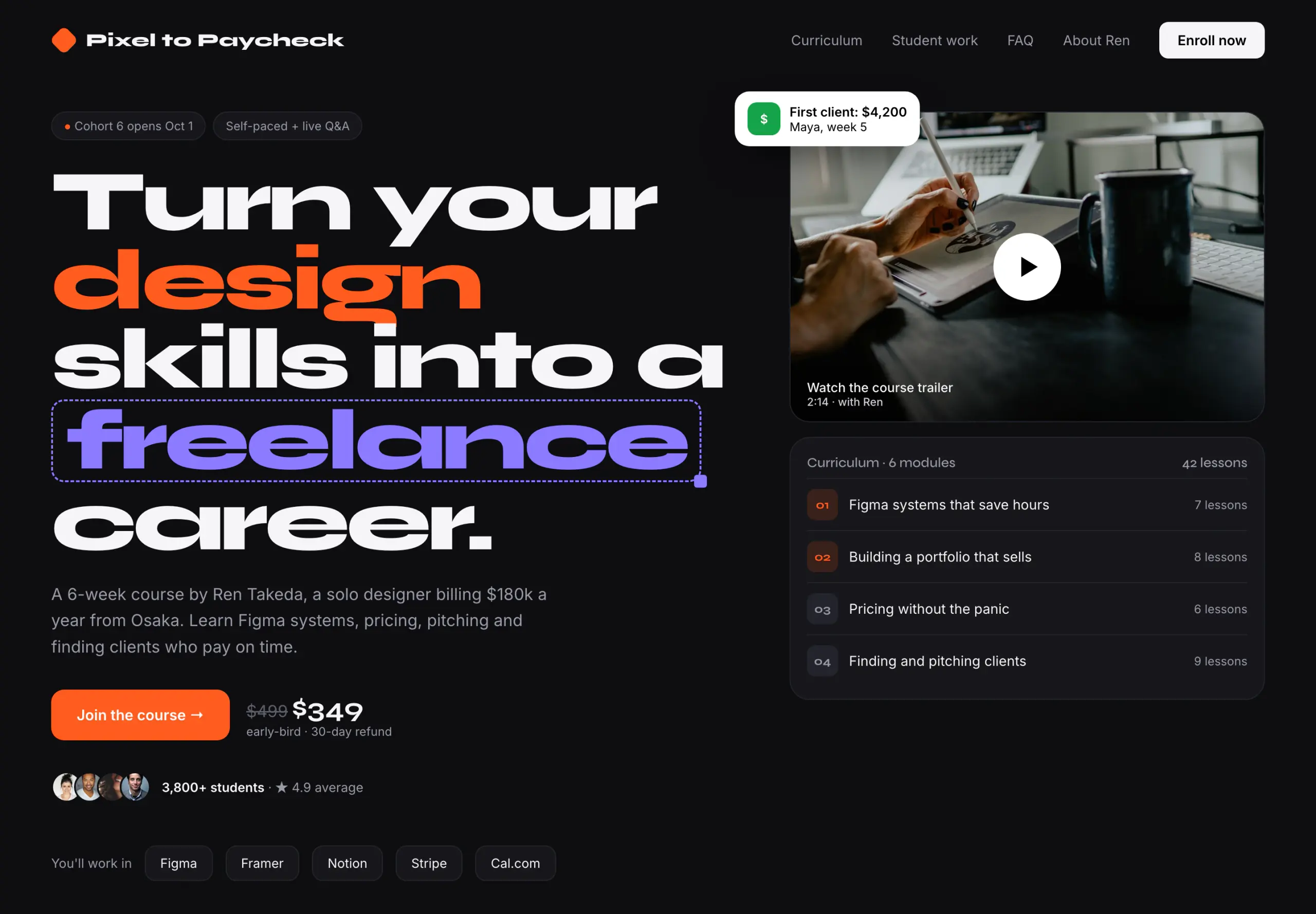 Pixel to Paycheck landing page concept, full page