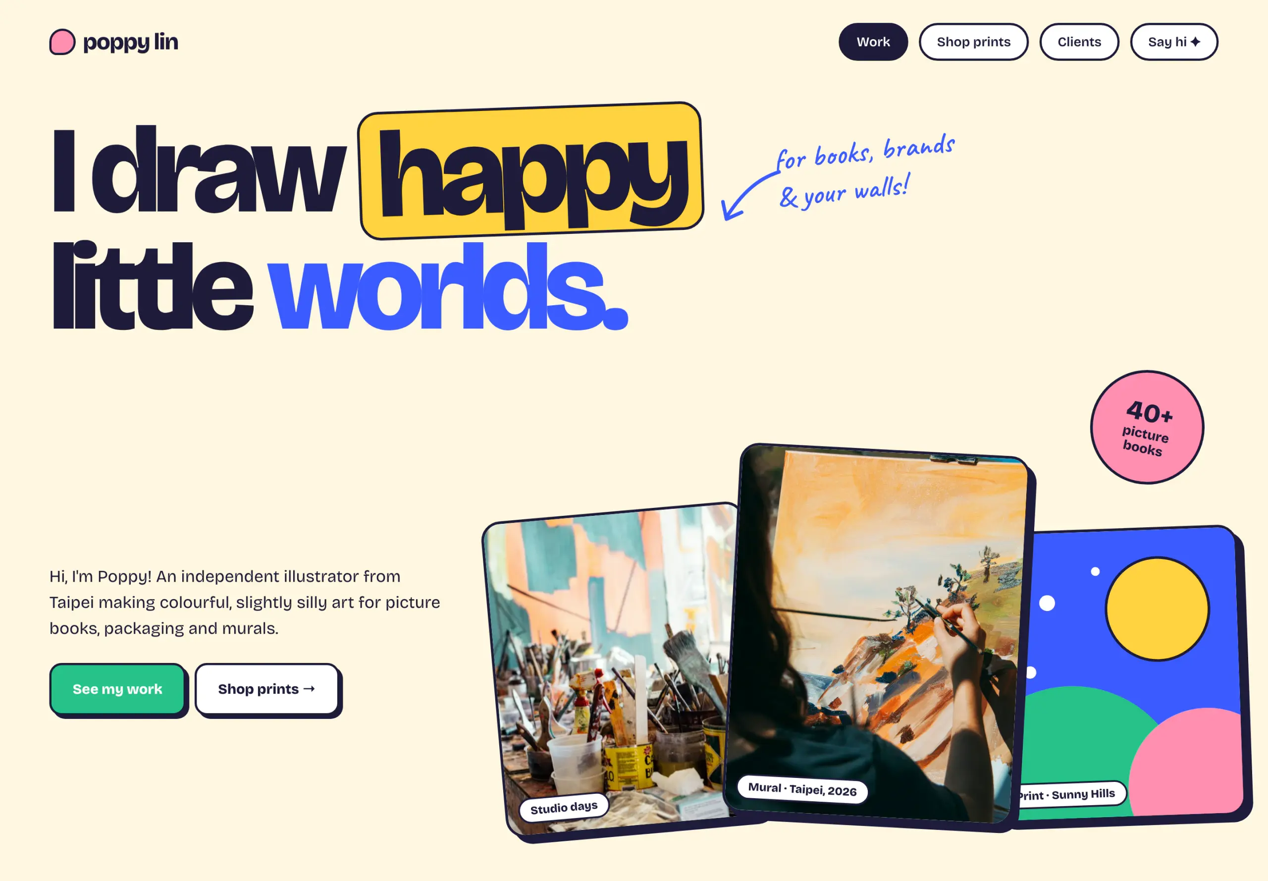 Poppy Lin landing page concept, full page
