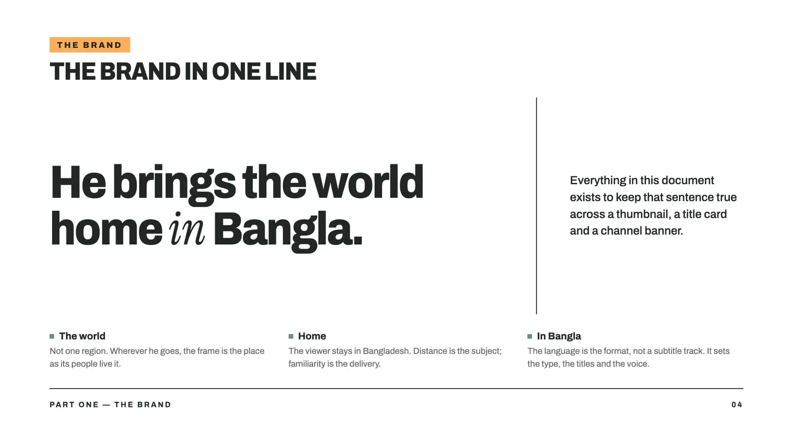 Brand guideline page 4: The brand in one line
