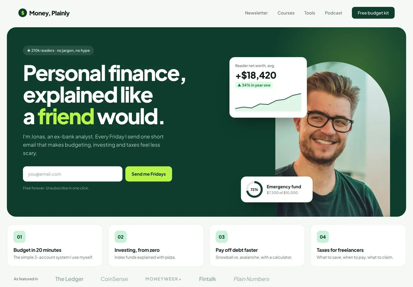 Money, Plainly landing page concept