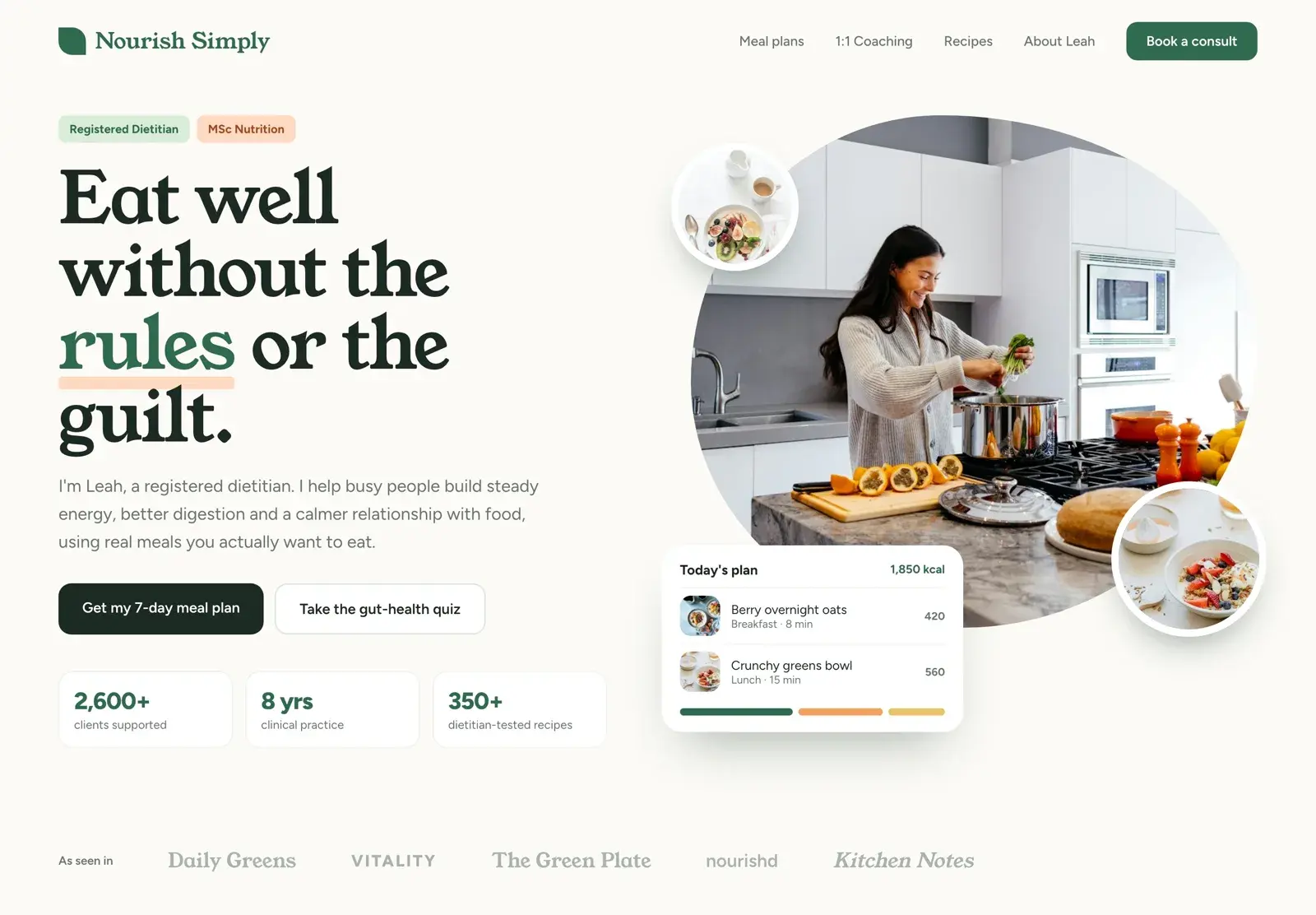 Nourish Simply landing page concept
