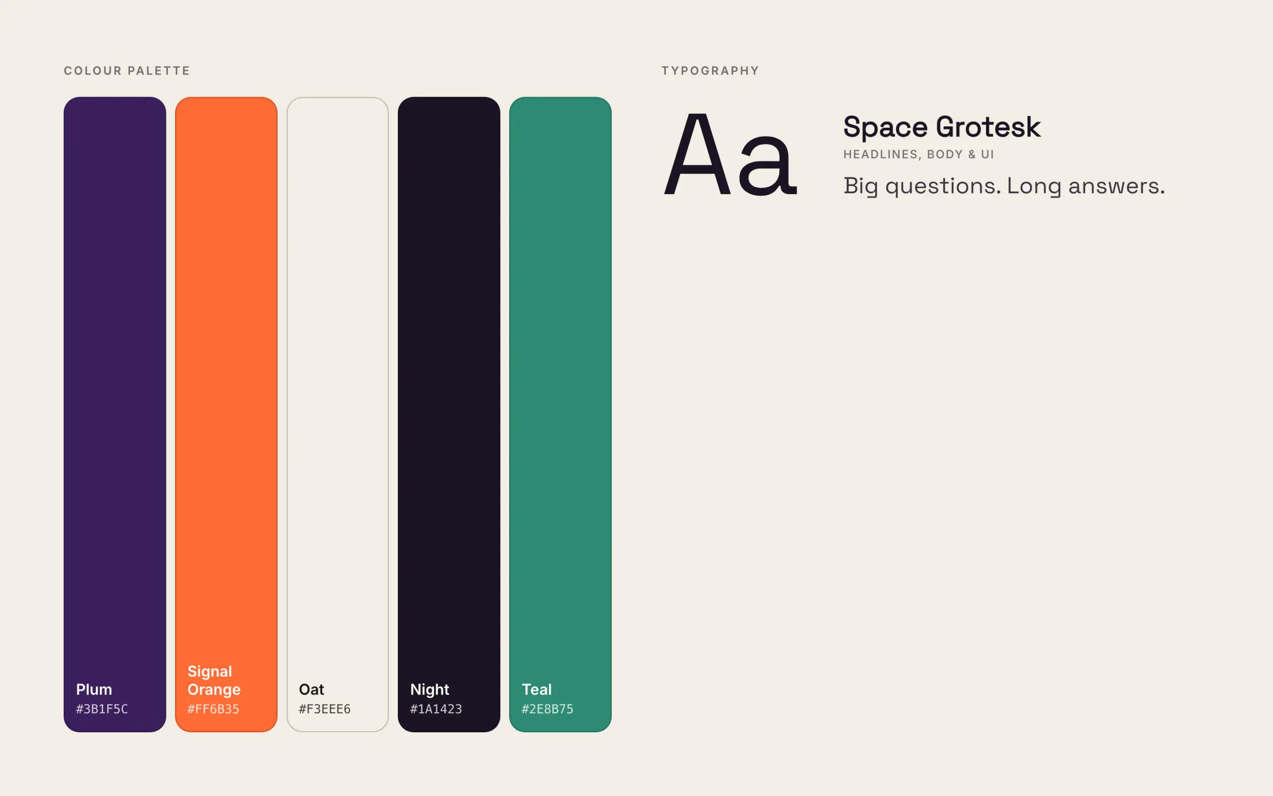 The Long Answer: colour palette and typography