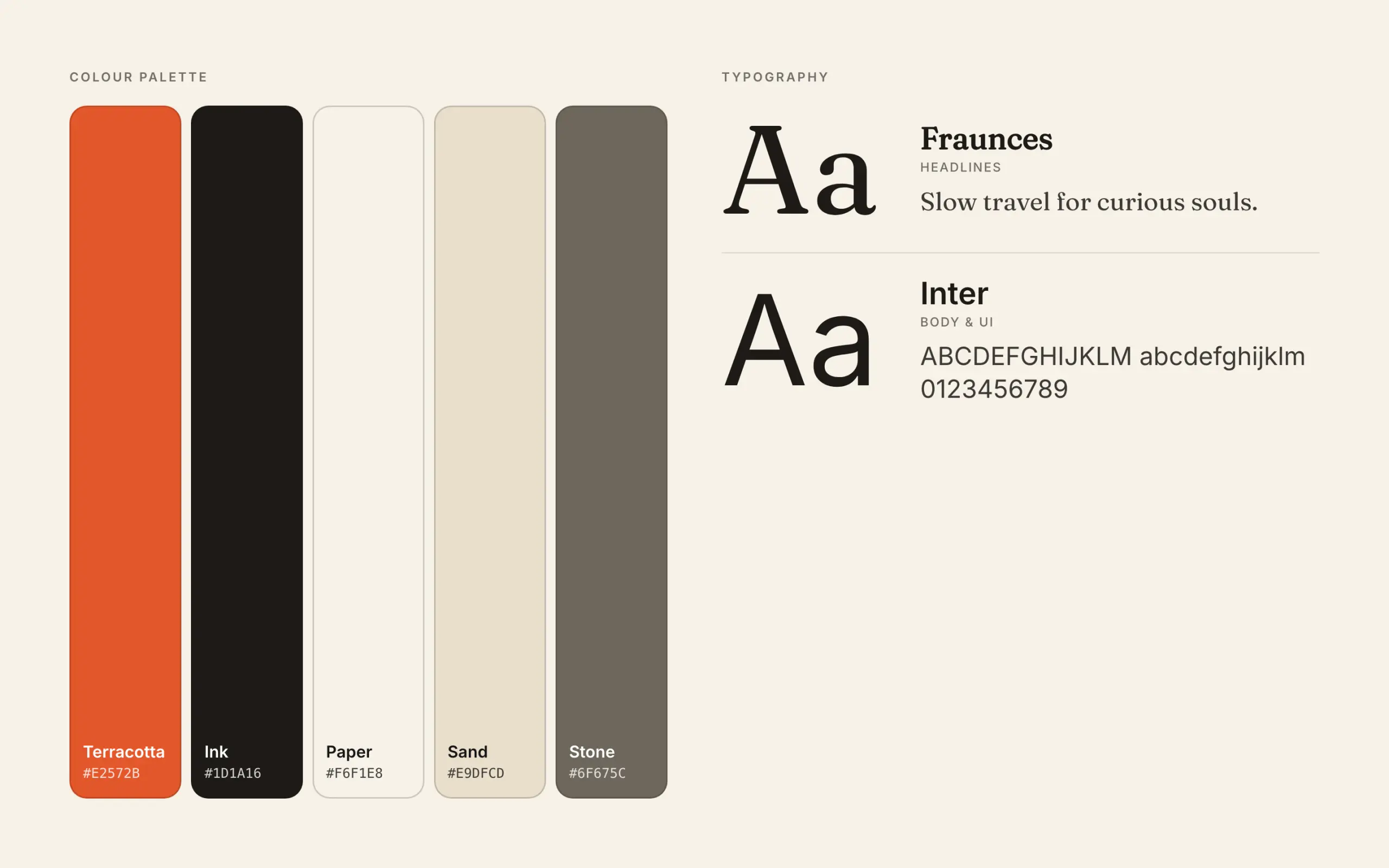 Wanderlane: colour palette and typography