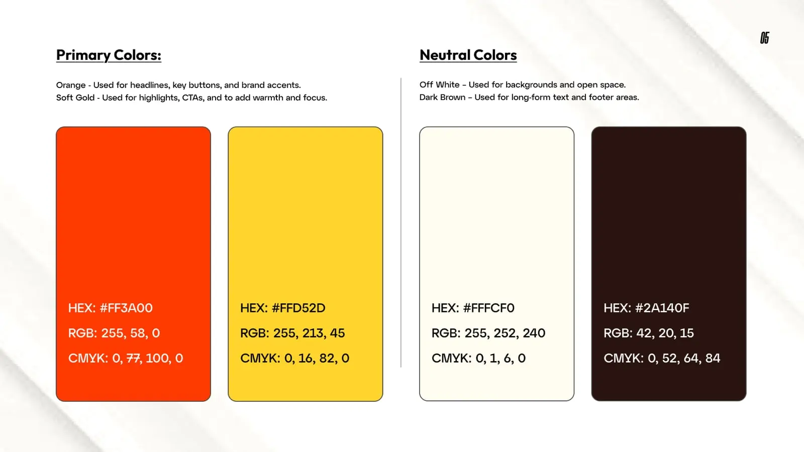 Ayman Tamim brand guideline, page 6: Colour values